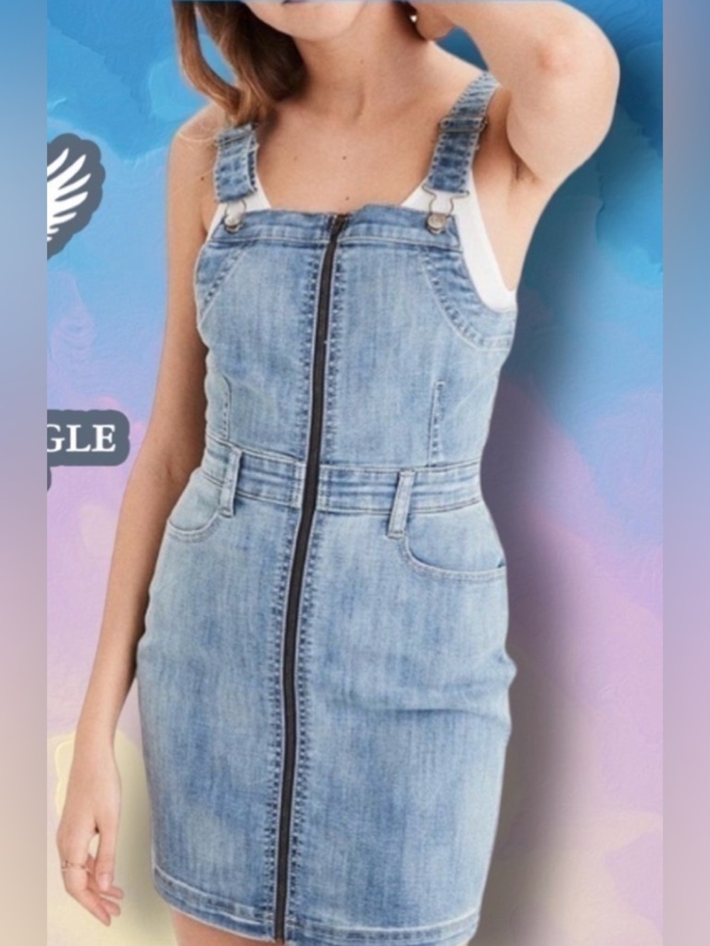 AMERICAN Eagle Zip Front Denim Overall Dress Size 6